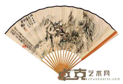 杨溥 癸酉（1933年）作 山水 成扇 18×52cm